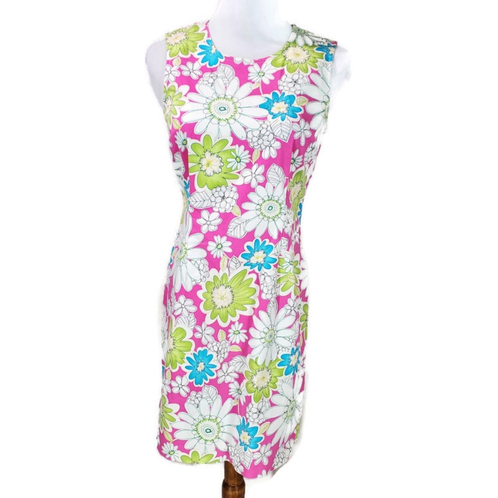 CHADWICKS Pink Floral Stretch Cotton Dress ~sz 4 P Summer Preppy Old Money Vaca